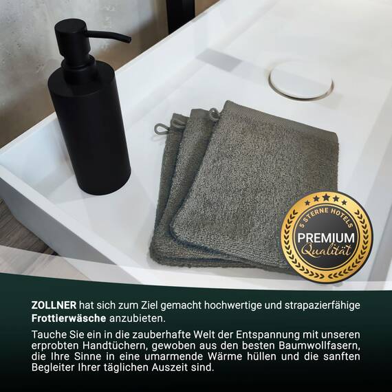 ZOLLNER 10er Set Waschlappen - weiche und saugstarke Waschhandschuhe - waschbar bis 95°C - Baumwolle - 16x21 cm in Taupe