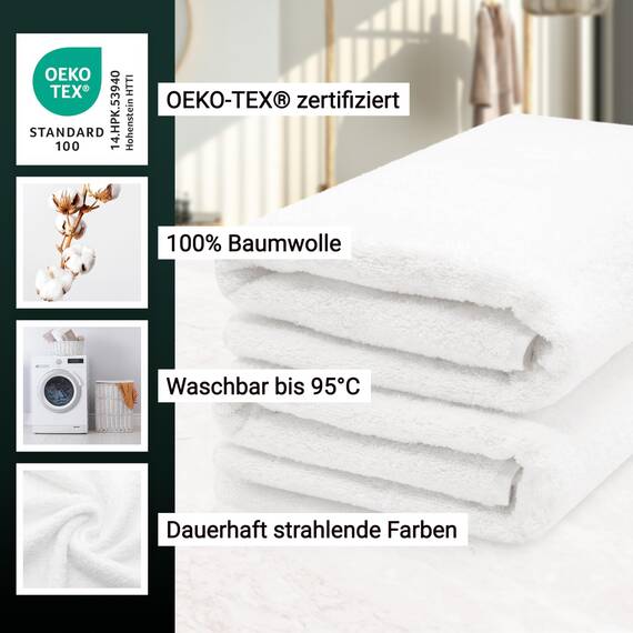 ZOLLNER 2er Set Saunatücher - weiche und saugstarke Handtücher - waschbar bis 95°C - Baumwolle -70x200 cm in weiß