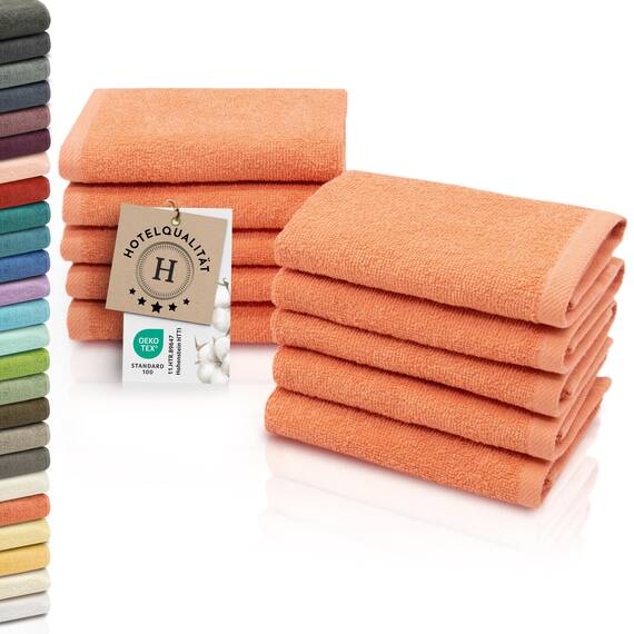 ZOLLNER 10er Set Seiftücher - weiche und saugstarke Waschlappen - waschbar bis 95°C - Baumwolle - 30x30 cm in orange