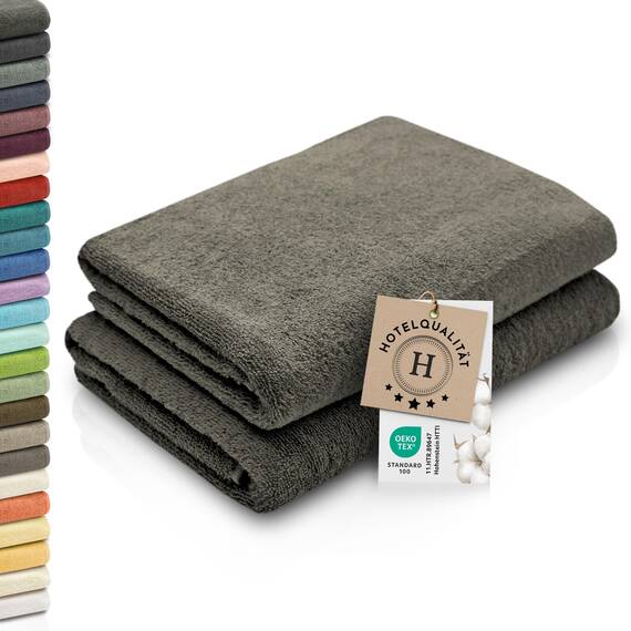 ZOLLNER 2er Set Duschtücher - weiche und saugstarke Handtücher - waschbar bis 95°C - Baumwolle - 70x140 cm in Taupe