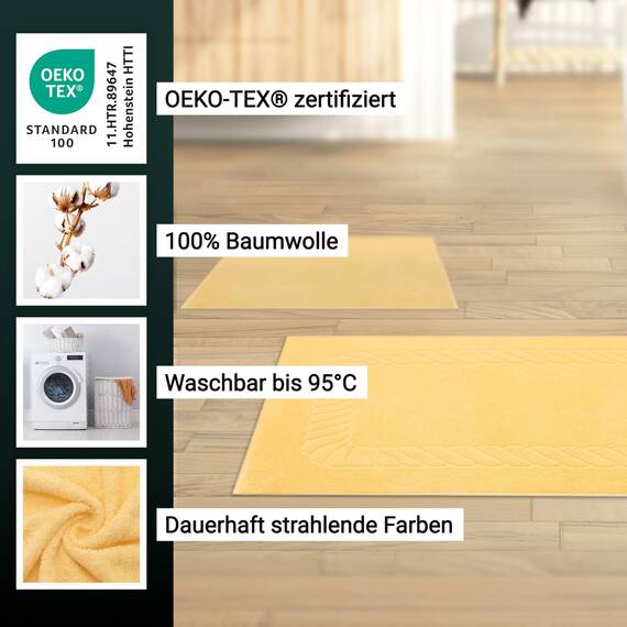 ZOLLNER 2er Set Badematten - weiche und saugstarke Duschvorleger - waschbar bis 95°C - Baumwolle - 50x70 cm in gelb