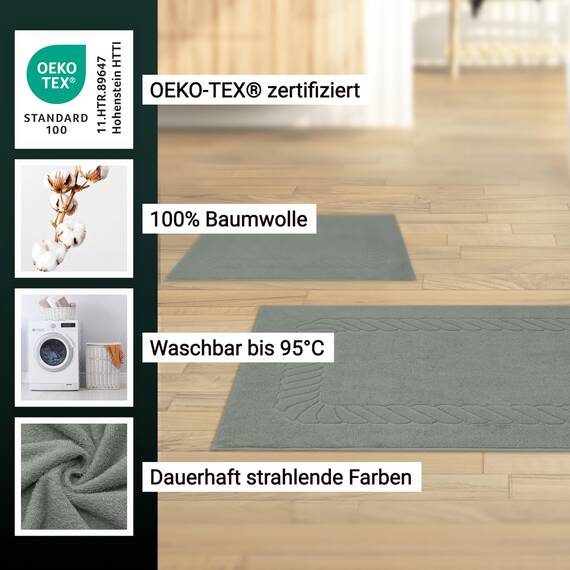 ZOLLNER 2er Set Badematten - weiche und saugstarke Duschvorleger - waschbar bis 95°C - Baumwolle - 50x70 cm in hellgrau