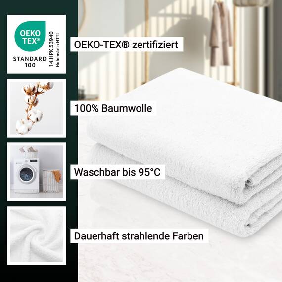 ZOLLNER 2er Set Duschtücher - weiche und saugstarke Handtücher - waschbar bis 95°C - Baumwolle - 70x140 cm in weiß