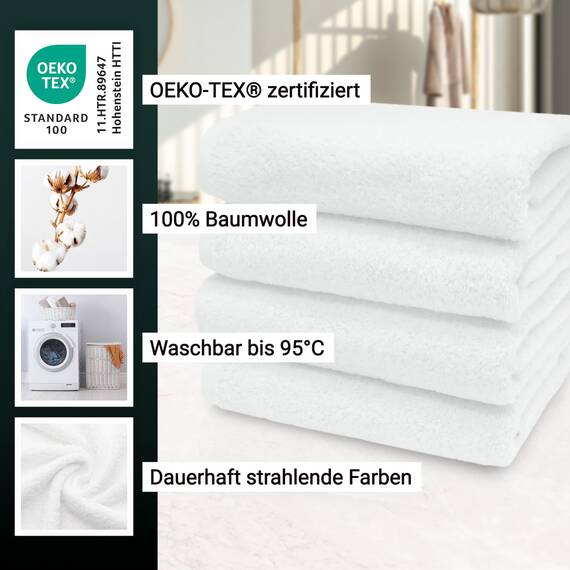 ZOLLNER 4er Set Handtücher - weiche und saugstarke Gästehandtücher - waschbar bis 95°C - Baumwolle - 50x100 cm in weiß