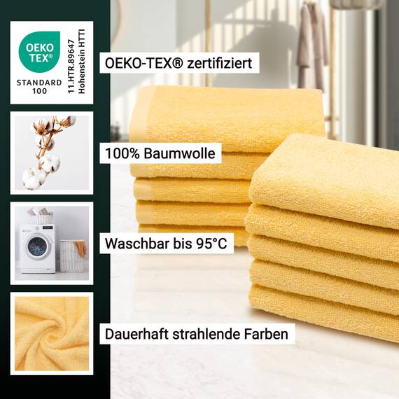 ZOLLNER 10er Set Seiftücher - weiche und saugstarke Waschlappen - waschbar bis 95°C - Baumwolle - 30x30 cm in gelb