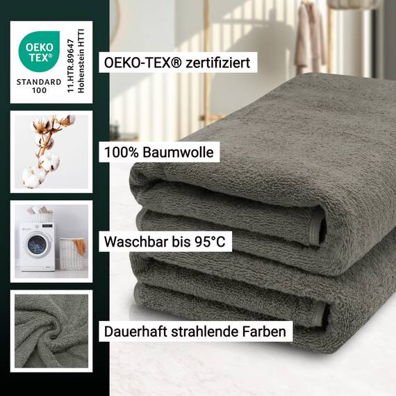 ZOLLNER 2er Set Saunatücher - weiche und saugstarke Handtücher - waschbar bis 95°C - Baumwolle -70x200 cm in Taupe