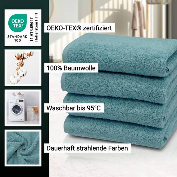 ZOLLNER 4er Set Handtücher - weiche und saugstarke Gästehandtücher - waschbar bis 95°C - Baumwolle - 50x100 cm in Petrol