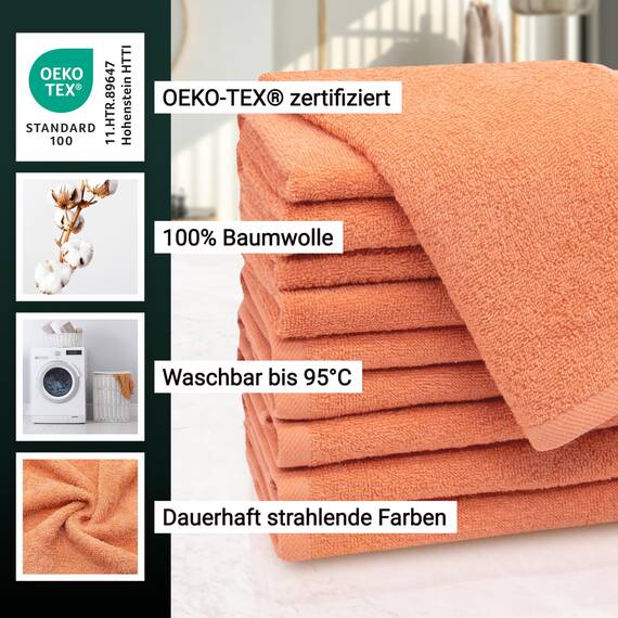 ZOLLNER 10er Set Gästehandtücher - weiche und saugstarke Handtücher - waschbar bis 95°C - Baumwolle - 30x50 cm in orange