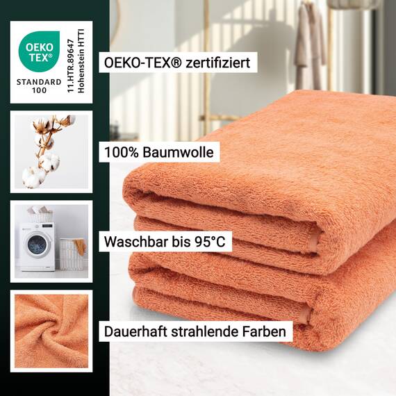 ZOLLNER 2er Set Saunatücher - weiche und saugstarke Handtücher - waschbar bis 95°C - Baumwolle -70x200 cm in orange