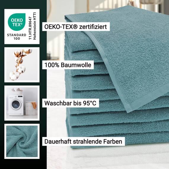 ZOLLNER 10er Set Gästehandtücher - weiche und saugstarke Handtücher - waschbar bis 95°C - Baumwolle - 30x50 cm in Petrol