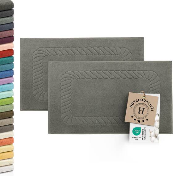 ZOLLNER 2er Set Badematten - weiche und saugstarke Duschvorleger - waschbar bis 95°C - Baumwolle - 50x70 cm in Taupe