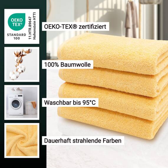 ZOLLNER 4er Set Handtücher - weiche und saugstarke Gästehandtücher - waschbar bis 95°C - Baumwolle - 50x100 cm in gelb