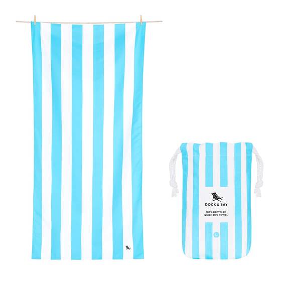 Dock & Bay Strandhandtuch - Schnell trocknende Mikrofaser, ohne Sand - Kompakt, Leicht - 100% recycelt - Inklusive Beutel - Cabana Light - Tulum Blue, Large (160x90cm, 63x35)
