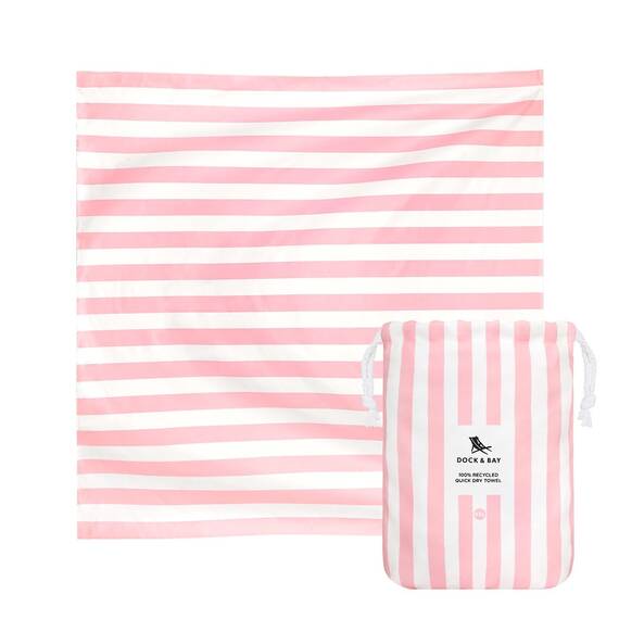 Dock & Bay Strandhandtuch - Schnell trocknende Mikrofaser, ohne Sand - Kompakt, Leicht - 100% recycelt - Inklusive Beutel - Cabana Light - Malibu Pink, Double Extra Large (180x200cm, 70x78)