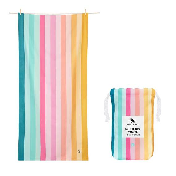Dock & Bay Strandhandtuch - Schnell trocknende Mikrofaser, ohne Sand - Kompakt, Leicht - 100% recycelt - Inklusive Beutel - Summer - Coastal Candy, Large (160x90cm, 63x35)
