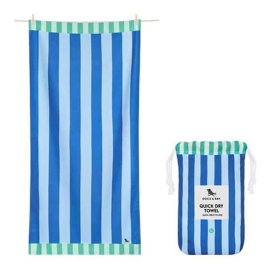 Dock & Bay Strandhandtuch - Schnell trocknende Mikrofaser, ohne Sand - Kompakt, Leicht - 100% recycelt - Inklusive Beutel - Blue Sky - Extra Large (200x90cm, 78x35)
