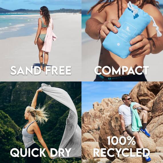Dock & Bay Strandhandtuch - Schnell trocknende Mikrofaser, ohne Sand - Kompakt, Leicht - 100% recycelt - Inklusive Beutel - Essential - Set of 4, Extra Large (200x90cm, 78x35)