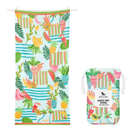 Dock & Bay Strandhandtuch - Schnell trocknende Mikrofaser, ohne Sand - Kompakt, Leicht - 100% recycelt - Inklusive Beutel - Tropicana Treat, Large (160x90cm, 63x35)