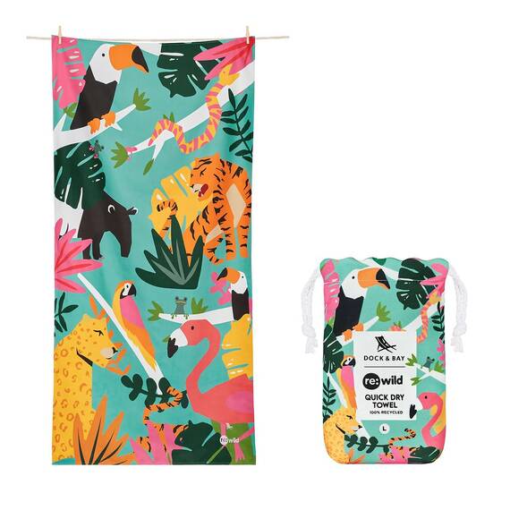 Dock & Bay Strandhandtuch - Schnell trocknende Mikrofaser, ohne Sand - Kompakt, Leicht - 100% recycelt - Inklusive Beutel - Doing Our Bit - Wild Things, Large (160x90cm, 63x35)