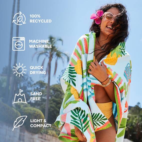 Dock & Bay Strandhandtuch - Schnell trocknende Mikrofaser, ohne Sand - Kompakt, Leicht - 100% recycelt - Inklusive Beutel - Tropicana Treat, Large (160x90cm, 63x35)