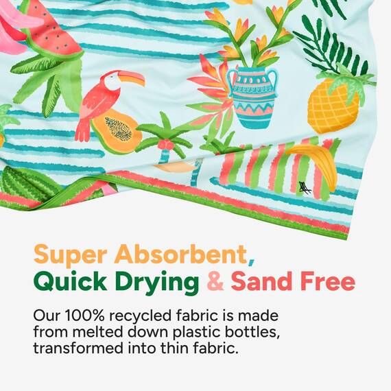 Dock & Bay Strandhandtuch - Schnell trocknende Mikrofaser, ohne Sand - Kompakt, Leicht - 100% recycelt - Inklusive Beutel - Tropicana Treat, Large (160x90cm, 63x35)