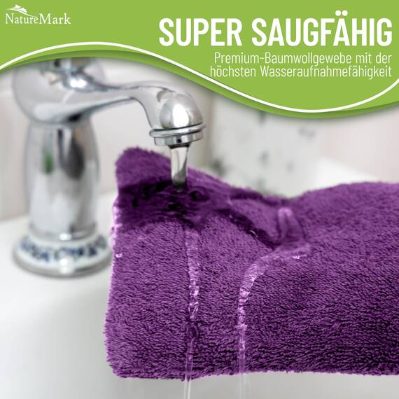 NatureMark 10x Waschhandschuhe aus Frottee 100% Baumwolle – Weich und Robust, Ideal für die tägliche Pflege und Gäste – Lila, 15x21 cm