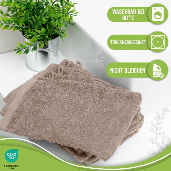 NatureMark 10x Waschhandschuhe aus Frottee 100% Baumwolle – Weich und Robust, Ideal für die tägliche Pflege und Gäste – Sand/Beige, 15x21 cm