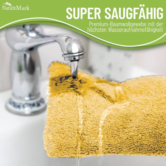 NatureMark 10x Waschhandschuhe aus Frottee 100% Baumwolle – Weich und Robust, Ideal für die tägliche Pflege und Gäste – Gelb, 15x21 cm
