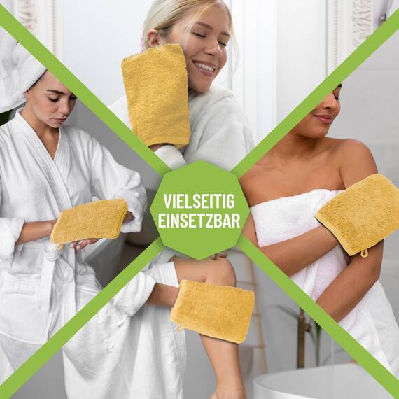 NatureMark 10x Waschhandschuhe aus Frottee 100% Baumwolle – Weich und Robust, Ideal für die tägliche Pflege und Gäste – Gelb, 15x21 cm