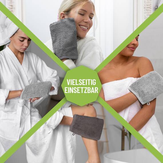 NatureMark 10x Waschhandschuhe aus Frottee 100% Baumwolle – Weich und Robust, Ideal für die tägliche Pflege und Gäste – Anthrazit/Silber, 15x21 cm