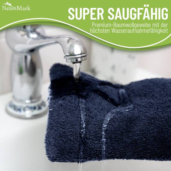 NatureMark 10x Waschhandschuhe aus Frottee 100% Baumwolle – Weich und Robust, Ideal für die tägliche Pflege und Gäste – Navy blau, 15x21 cm
