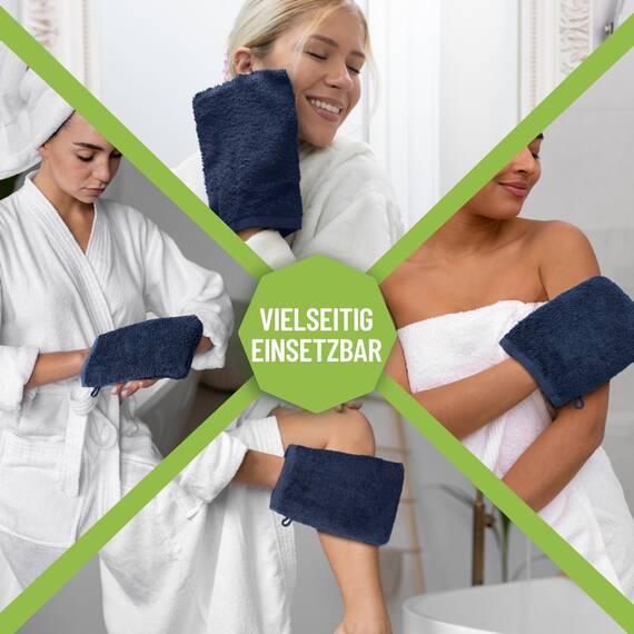 NatureMark 10x Waschhandschuhe aus Frottee 100% Baumwolle – Weich und Robust, Ideal für die tägliche Pflege und Gäste – Navy blau, 15x21 cm