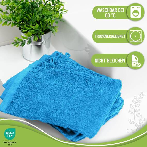 NatureMark 10x Waschhandschuhe aus Frottee 100% Baumwolle – Weich und Robust, Ideal für die tägliche Pflege und Gäste – Türkis, 15x21 cm