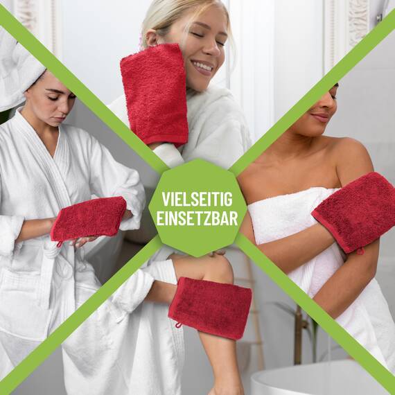 NatureMark 10x Waschhandschuhe aus Frottee 100% Baumwolle – Weich und Robust, Ideal für die tägliche Pflege und Gäste – Rot, 15x21 cm