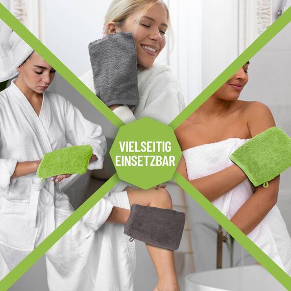 NatureMark 10x Waschhandschuhe aus Frottee 100% Baumwolle – Weich und Robust, Ideal für die tägliche Pflege und Gäste – Anthrazit/Apfelgrün 15x21 cm