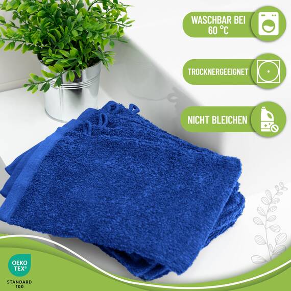NatureMark 10x Waschhandschuhe aus Frottee 100% Baumwolle – Weich und Robust, Ideal für die tägliche Pflege und Gäste – Royal Blau, 15x21 cm