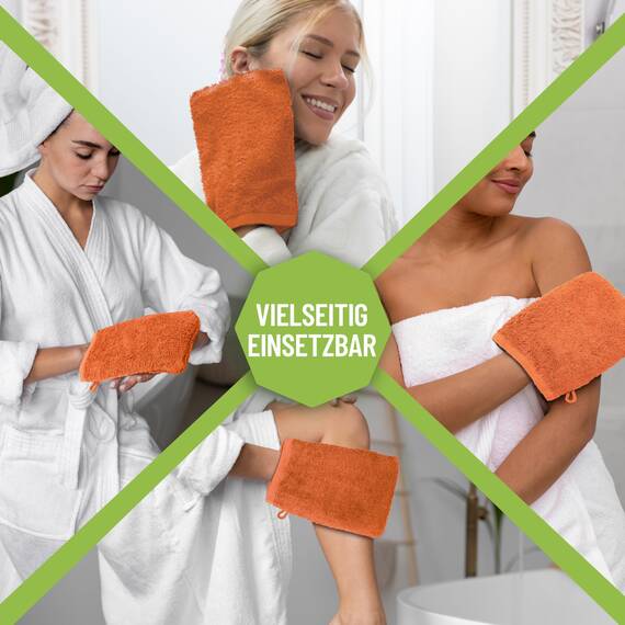 NatureMark 10x Waschhandschuhe aus Frottee 100% Baumwolle – Weich und Robust, Ideal für die tägliche Pflege und Gäste – Terrakotta, 15x21 cm