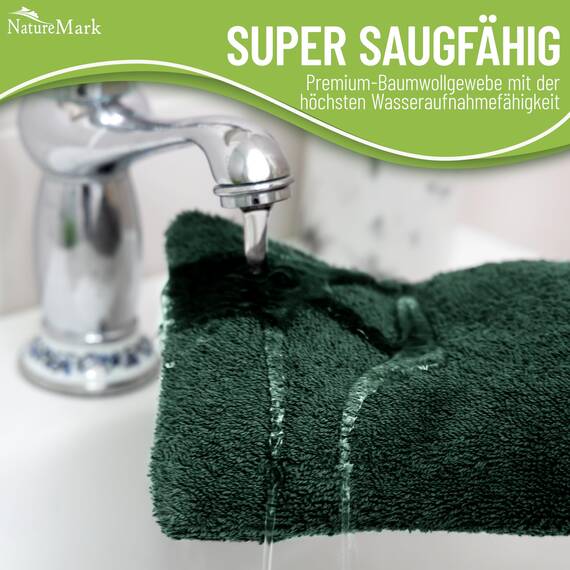 NatureMark 10x Waschhandschuhe aus Frottee 100% Baumwolle – Weich und Robust, Ideal für die tägliche Pflege und Gäste – Dunkel Grün, 15x21 cm