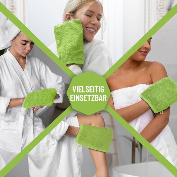 NatureMark 10x Waschhandschuhe aus Frottee 100% Baumwolle – Weich und Robust, Ideal für die tägliche Pflege und Gäste – Apfel Grün, 15x21 cm
