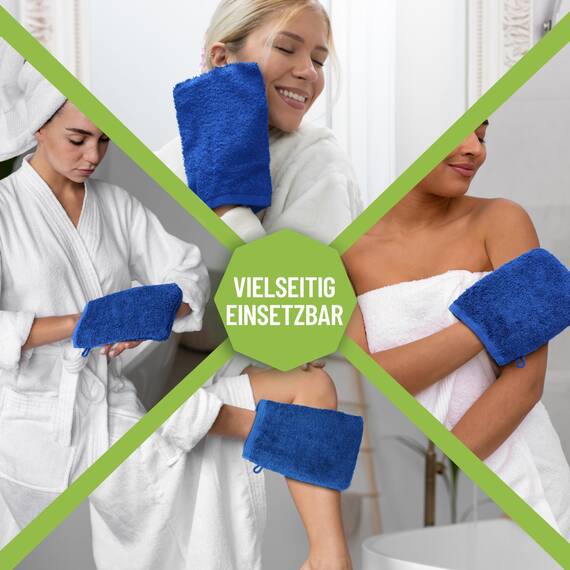 NatureMark 10x Waschhandschuhe aus Frottee 100% Baumwolle – Weich und Robust, Ideal für die tägliche Pflege und Gäste – Royal Blau, 15x21 cm