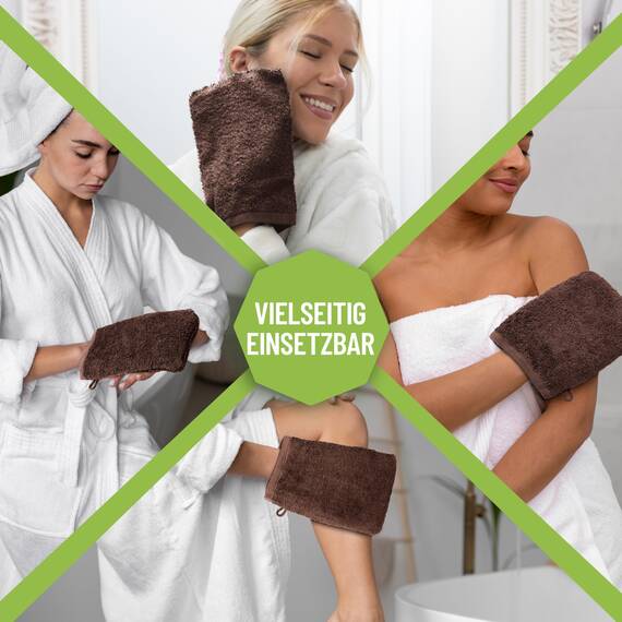 NatureMark 10x Waschhandschuhe aus Frottee 100% Baumwolle – Weich und Robust, Ideal für die tägliche Pflege und Gäste – Schoko Braun, 15x21 cm