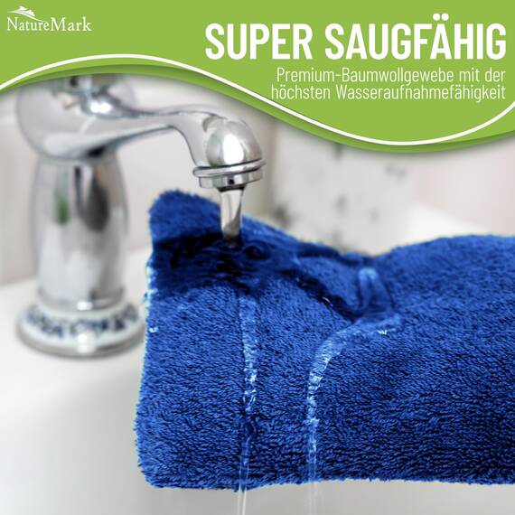 NatureMark 10x Waschhandschuhe aus Frottee 100% Baumwolle – Weich und Robust, Ideal für die tägliche Pflege und Gäste – Royal Blau, 15x21 cm