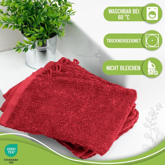 NatureMark 10x Waschhandschuhe aus Frottee 100% Baumwolle – Weich und Robust, Ideal für die tägliche Pflege und Gäste – Rot, 15x21 cm