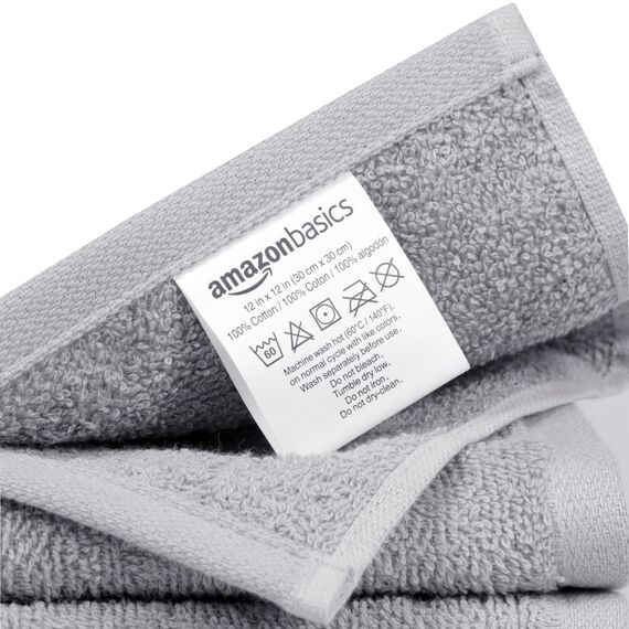 Amazon Basics Waschlappen Set, 100% Baumwolle Extra Saugfähig Schnelltrocknend, 30 x 30 cm, Grau, 12er-Pack