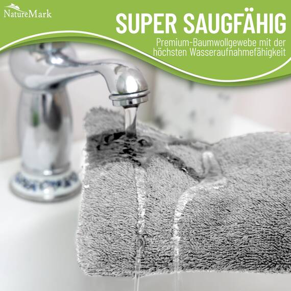 NatureMark 10x Waschhandschuhe aus Frottee 100% Baumwolle – Weich und Robust, Ideal für die tägliche Pflege und Gäste – Silber/Weiss, 15x21 cm