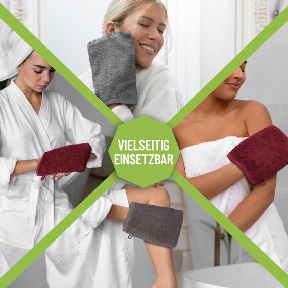 NatureMark 10x Waschhandschuhe aus Frottee 100% Baumwolle – Weich und Robust, Ideal für die tägliche Pflege und Gäste – Anthrazit/Bordeaux, 15x21 cm