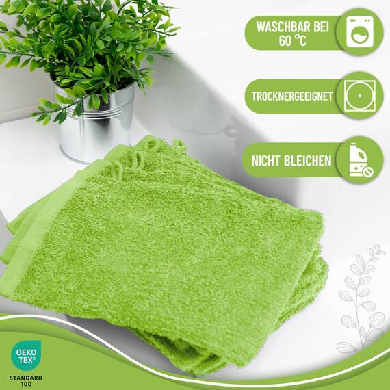 NatureMark 10x Waschhandschuhe aus Frottee 100% Baumwolle – Weich und Robust, Ideal für die tägliche Pflege und Gäste – Apfel Grün, 15x21 cm