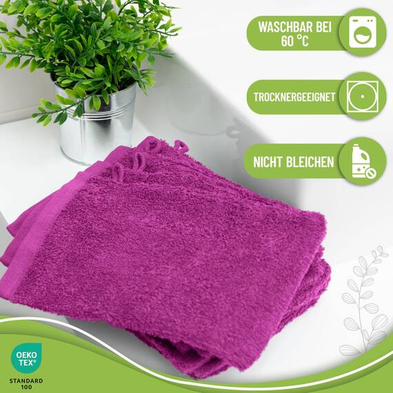 NatureMark 10x Waschhandschuhe aus Frottee 100% Baumwolle – Weich und Robust, Ideal für die tägliche Pflege und Gäste – Pink, 15x21 cm