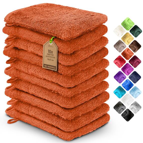NatureMark 10x Waschhandschuhe aus Frottee 100% Baumwolle – Weich und Robust, Ideal für die tägliche Pflege und Gäste – Terrakotta, 15x21 cm