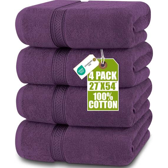 Utopia Towels - 4er-Pack Badetücher Set Premium 100% ringgesponnene Baumwolle 69 x 137 cm Handtücher, sehr saugfähig, weiches Gefühl Duschtücher (Pflaume)